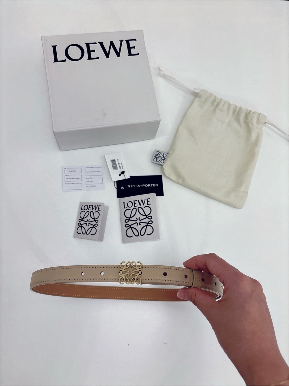 Loewe Anagram Leather Belt in Nude (size 75)